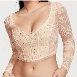Victoria’s Secret Dream Angles Long Sleeve Shimmer Lace Bra Top